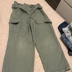 Green Paperbag Waist Cargo Pants